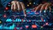 © N Joy Art  - Hand tapping colorful interactive graphs on a high-tech digital interface. futuristic design reflect advanced financial management and data visualization in a smart technological environment.