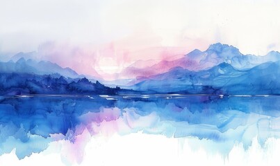 Wall Mural - Watercolor abstract twilight reflections on white.