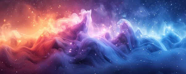 Wall Mural - a colorful, starry sky with a purple and orange cloud. the sky is filled with stars and the colors a