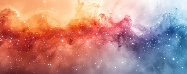 Wall Mural - Watercolor abstract galaxy with light beams and stars on white.