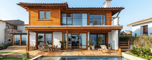 Wall Mural - Beach house with a spacious deck.