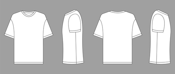 T-shirt vector template set mock up isolated on white background. flat technical drawing template. Unisex T-Shirt illustration, colorful front and back view, white. T-shirt Mock-up Front and back.