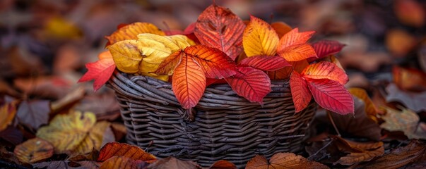 Wall Mural - Autumn leaves in a wicker basket