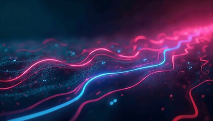 Wall Mural - Neon web with glowing lines and vibrant electric colors, futuristic dark background