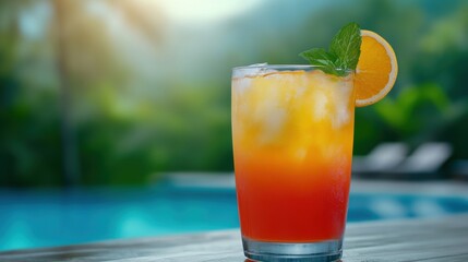 Wall Mural - A glass of a drink with orange and mint on the side, AI