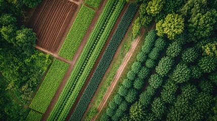 Wall Mural - Biotechnology innovations advancing sustainable agricultural practices, highlighting eco-friendly farming in a green landscape.