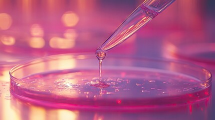 Close-up of a pipette dispensing liquid into a petri dish, symbolizing biotechnology research and medical advancements.