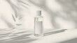 © Nattawaw bbt - transparent toner bottle with a soft matte label, placed on a clean white surface, allowing the liquid inside to shine, emphasizing purity and simplicity