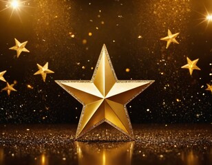 Award ceremony background with 3d gold star element and glitter light effect decoration. Ai generated image