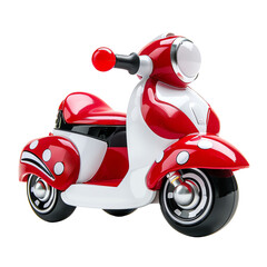 Bright red toy motorcycle scooter isolated on white background, perfect for kid's playtime and transportation fun., transparent background