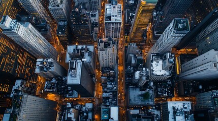 Sticker - Aerial View of a Cityscape with Skyscrapers and Street Lights