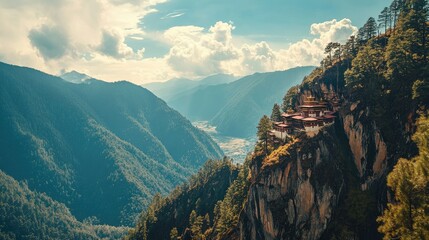 Wall Mural - The breathtaking view from Tiger's Nest Monastery, overlooking the Paro Valley.