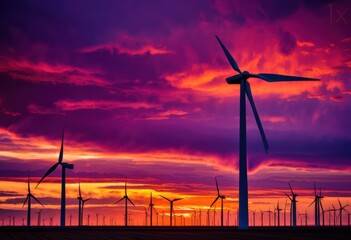 majestic wind turbines silhouetted stunningly vibrant sunset colorful hues dramatic skies, sky, horizon, nature, energy, landscape, dusk, evening, light