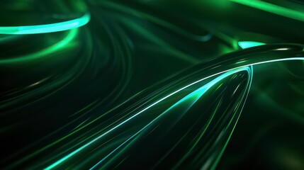 Wall Mural - Abstract green and blue glossy curves on black background.