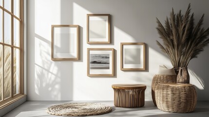 Poster - Many frame mockup with wooden frames on the wall