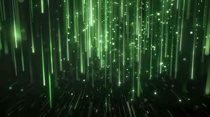 Wall Mural - abstract green light streaks and bokeh on black background.