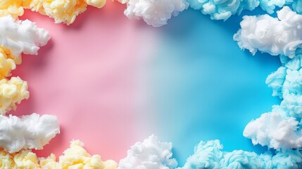 Wall Mural - Colorful Cloud Computing Frame Border Background with Gradient Pastel Colors and Fluffy Clouds