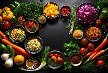 Wall Mural - colorful organized meal kits featuring fresh ingredients culinary adventures, vibrant, arrangement, cooking, recipe, preparation, healthy, produce