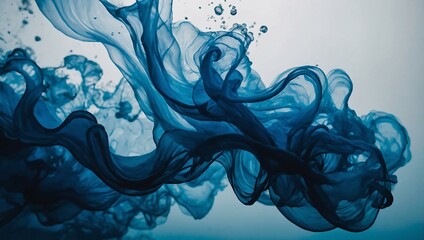 Wall Mural - Swirling blue ink diffusing underwater, creating mesmerizing abstract patterns.