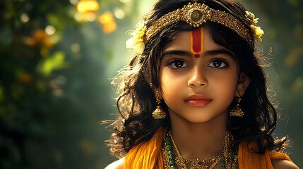 A young child adorned in traditional attire, exuding innocence and cultural richness.