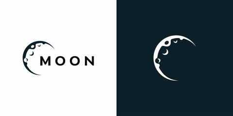 Crescent moon shape vector logo design with modern, simple, clean and abstract style. Icon for business, research and personal branding.