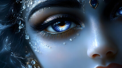 Wall Mural - Close-up of a mystical eye with shimmering details and ethereal elements.