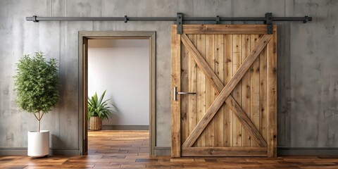 Sliding barn wooden door adds rustic charm to modern interior