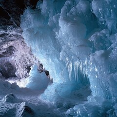 Wall Mural - The intricate ice formations in the Crystal Ice Cave, with delicate patterns and textures visible up close