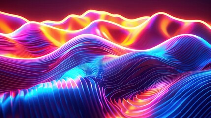 Wall Mural - Abstract neon glowing lines in wavy form, creating a colorful and futuristic background.