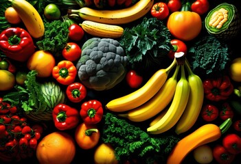 Wall Mural - colorful arrangement fresh fruits vegetables stunning patterns showcasing bright colors varied textures, basket, culinary, display, edible, garden, gourmet