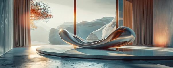 Wall Mural - Mockup of a podium with a unique, futuristic design.