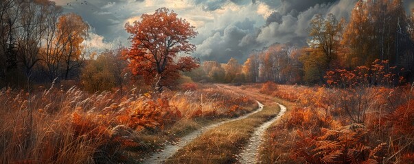 Wall Mural - Pathway through an autumn meadow