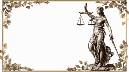 Wall Mural - Elegant Frame Border Background Featuring Lady Justice Statue for Legal and Judicial Concepts