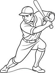 Wall Mural - Baseball Player line art vector illustration