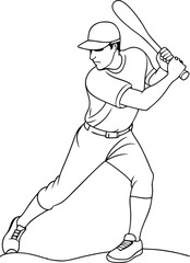 Wall Mural - Baseball Player line art vector illustration