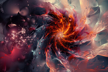 Canvas Print - Explosive fractal art with vibrant flames and glitter