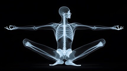 X-Ray of Yoga Pose: An X-ray depiction of a person holding a yoga pose, with muscles and bones shown in perfect alignment and balance.
