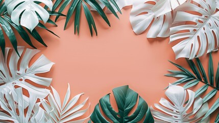 Wall Mural - Boss Day Frame Border with Pastel Color Background Featuring Tropical Leaves for Celebrating and Appreciating Bosses