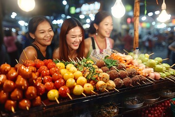 Wall Mural - tourist enjoy the night food market