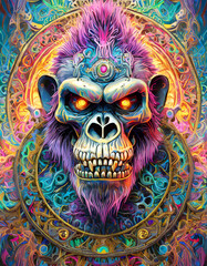 Wall Mural - Psychedelic gorilla skull