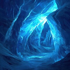 Wall Mural - The serene and silent interior of the Crystal Ice Cave, with the walls of ice glowing in various shades of blue