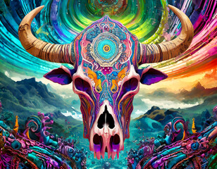 Wall Mural - Psychedelic buffalo skull