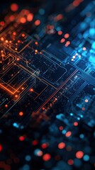 Wall Mural - abstract technology background featuring glowing circuits and vibrant lights in blue and orange tone