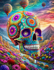 Wall Mural - Psychedelic human skull