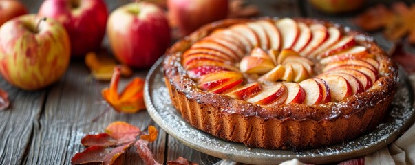 Freshly baked autumn apple cake