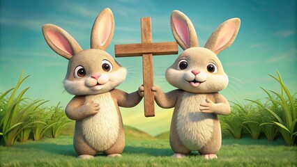 Bunnies holding crosses