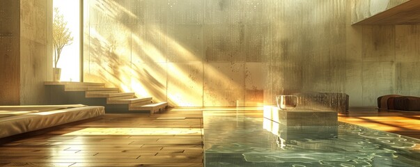 Wall Mural - Transparent glass pedestal, reflecting subtle light in a modern setting.