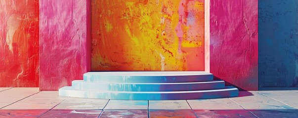 Wall Mural - Design a podium mockup with a vibrant, colorful finish.