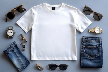 Realistic white Tshirt Flat Lay Mockup created with Generative AI