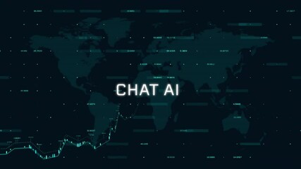 Sticker - Animation of chat ai and data processing over world map on black background